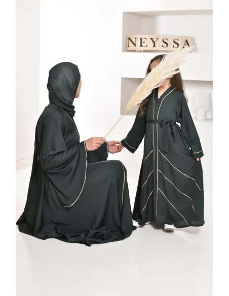 Abaya Dubaï vert pour fille,  robe pour l'Aïd, évasée avec strass, idée cadeau