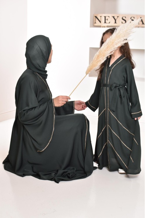 Abaya Dubaï vert pour fille,  robe pour l'Aïd, évasée avec strass, idée cadeau