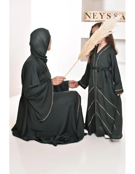 Abaya Dubaï vert pour fille,  robe pour l'Aïd, évasée avec strass, idée cadeau