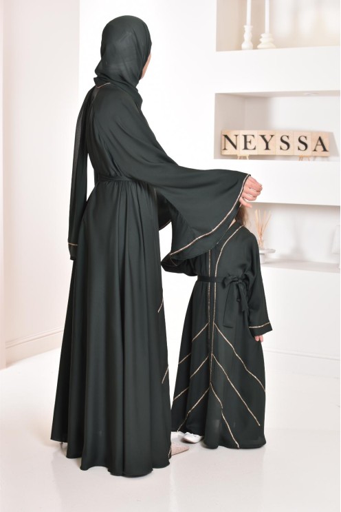 Abaya Dubaï vert pour fille,  robe pour l'Aïd, évasée avec strass, idée cadeau