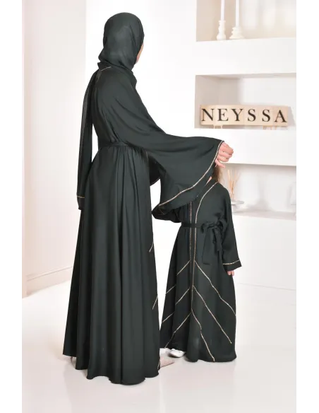 Abaya Dubaï vert pour fille,  robe pour l'Aïd, évasée avec strass, idée cadeau