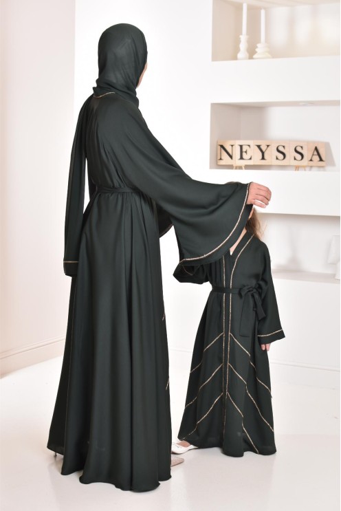 Abaya Dubaï vert pour fille,  robe pour l'Aïd, évasée avec strass, idée cadeau