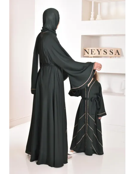 Abaya Dubaï vert pour fille,  robe pour l'Aïd, évasée avec strass, idée cadeau