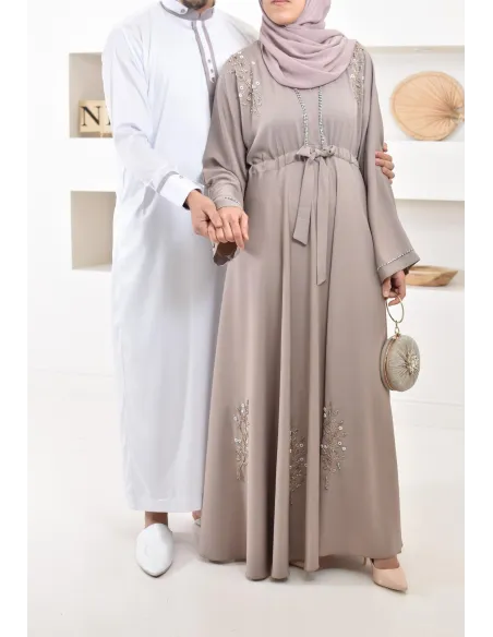 Qamis beige homme Émiratie de luxe pas cher