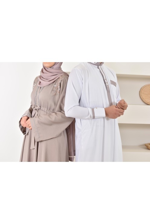 Qamis beige homme Émiratie de luxe pas cher