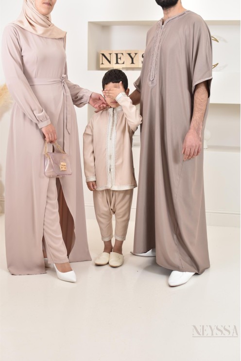 Qamis homme Marocain en taupe, idéal à offrir pour l'Aïd ou Ramadan