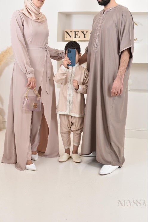 Qamis homme Marocain en taupe, idéal à offrir pour l'Aïd ou Ramadan