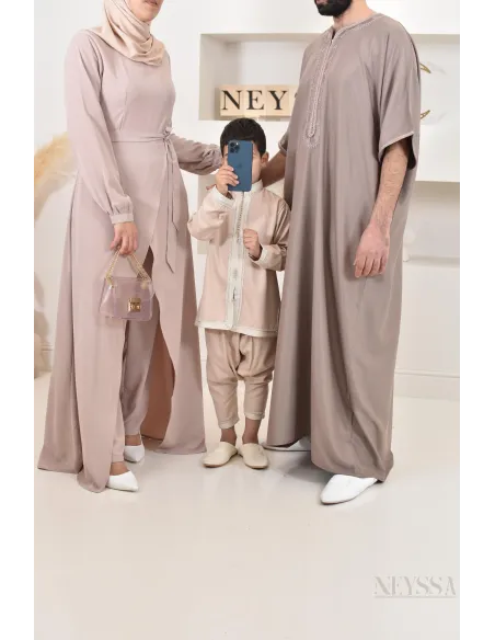 Qamis homme Marocain en taupe, idéal à offrir pour l'Aïd ou Ramadan