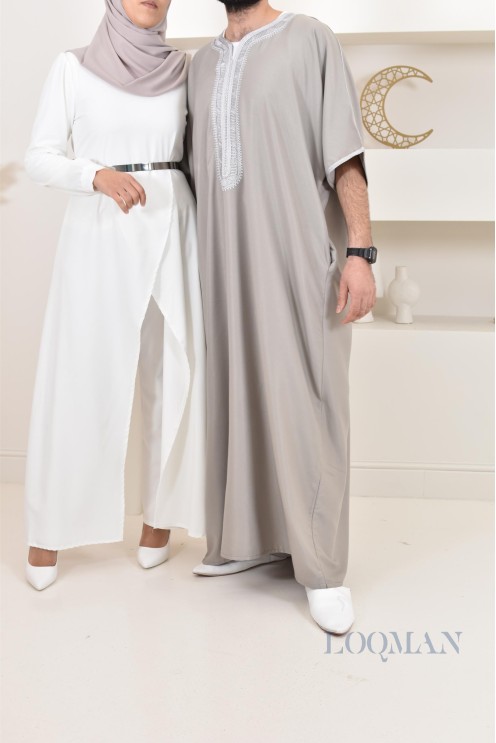 Qamis Marocain gris, gandoura parfaite à offrir pour l'Aïd ou Ramadan
