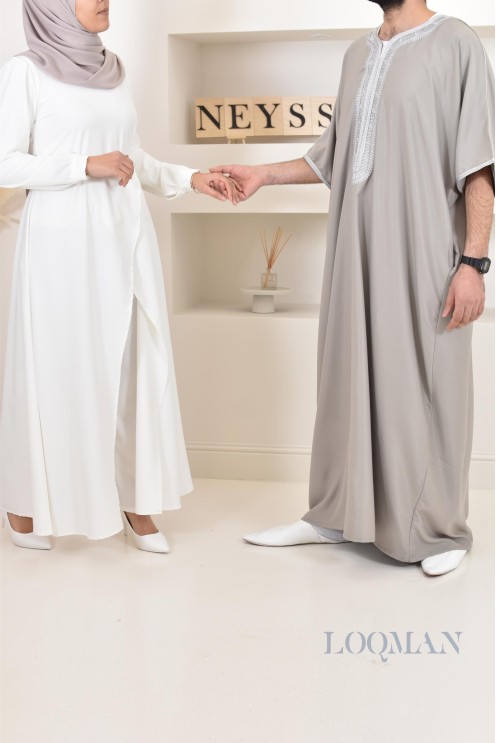 Qamis Marocain gris, gandoura parfaite à offrir pour l'Aïd ou Ramadan