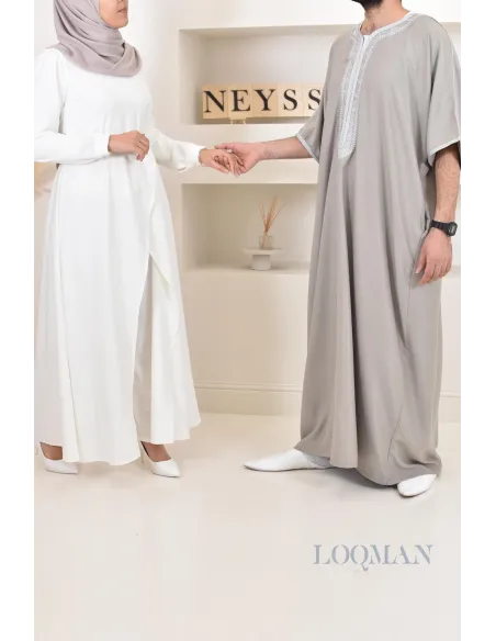 Qamis Marocain gris, gandoura parfaite à offrir pour l'Aïd ou Ramadan