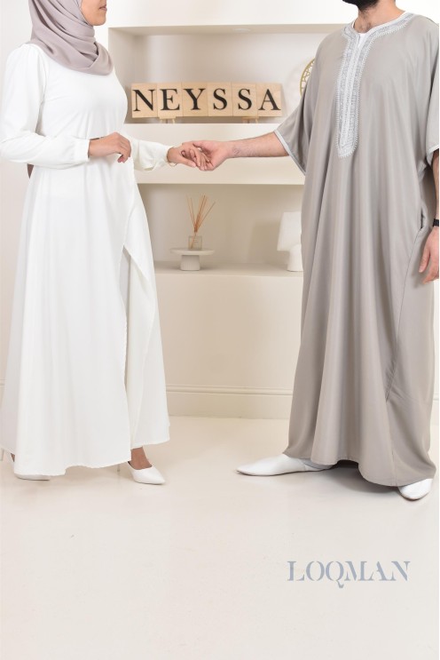 Qamis Marocain gris, gandoura parfaite à offrir pour l'Aïd ou Ramadan