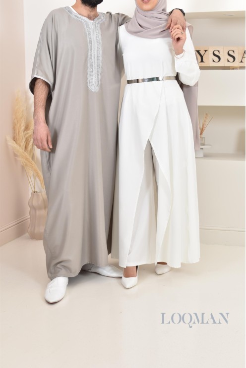 Qamis Marocain gris, gandoura parfaite à offrir pour l'Aïd ou Ramadan