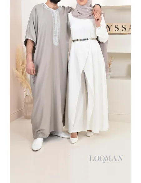 Qamis Marocain gris, gandoura parfaite à offrir pour l'Aïd ou Ramadan