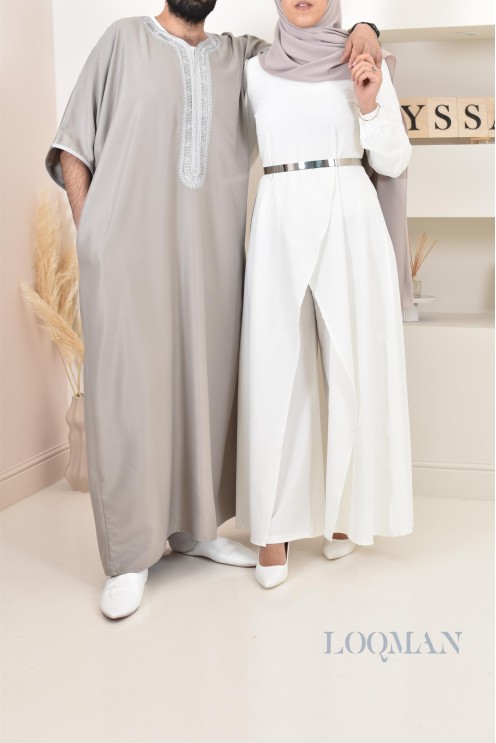 Qamis Marocain gris, gandoura parfaite à offrir pour l'Aïd ou Ramadan