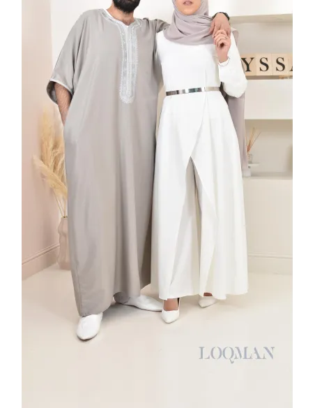 Qamis Marocain gris, gandoura parfaite à offrir pour l'Aïd ou Ramadan
