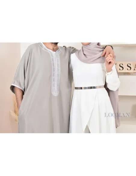 Qamis Marocain gris, gandoura parfaite à offrir pour l'Aïd ou Ramadan