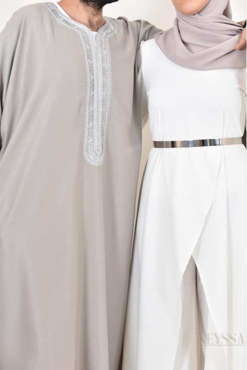 Qamis Marocain gris, gandoura parfaite à offrir pour l'Aïd ou Ramadan