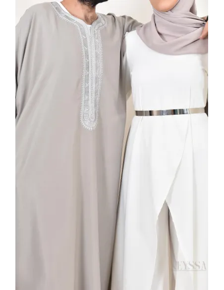 Qamis Marocain gris, gandoura parfaite à offrir pour l'Aïd ou Ramadan