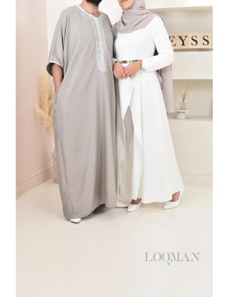 Qamis Marocain gris, gandoura parfaite à offrir pour l'Aïd ou Ramadan