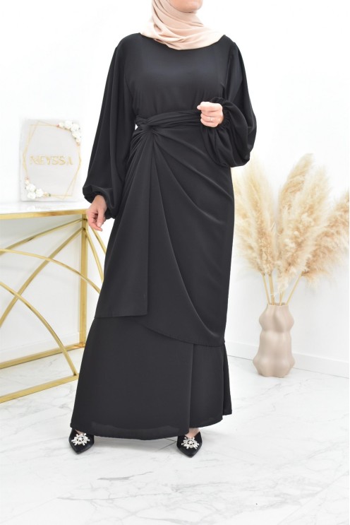 Abaya avec son paréo à nouer mastour femme musulmane