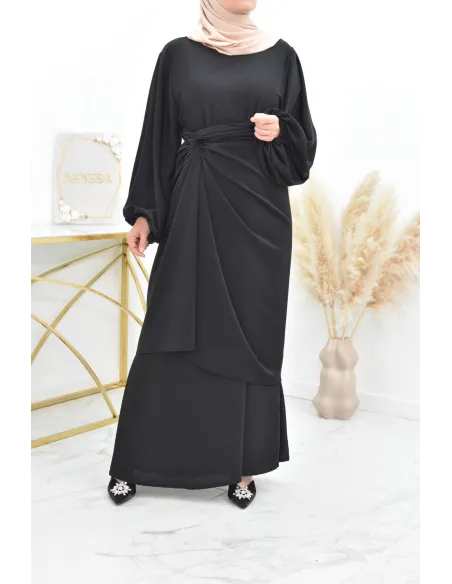 Abaya avec son paréo à nouer mastour femme musulmane