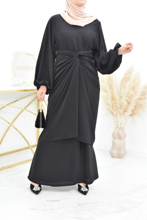 Abaya avec son paréo à nouer mastour femme musulmane