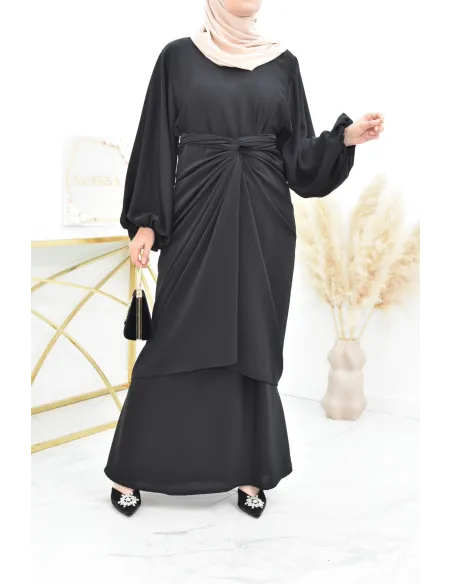 Abaya avec son paréo à nouer mastour femme musulmane