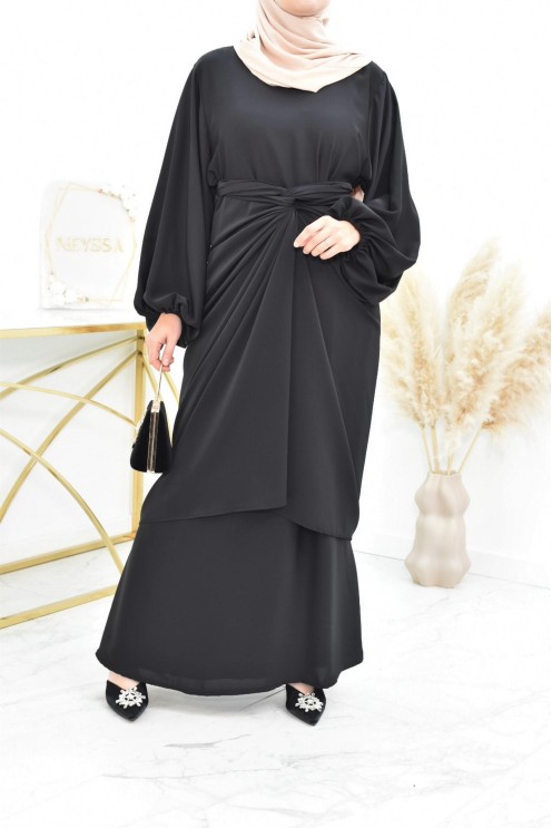 Abaya avec son paréo à nouer mastour femme musulmane