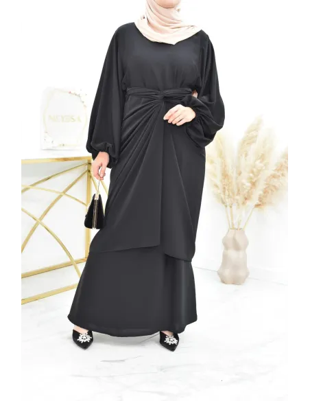 Abaya avec son paréo à nouer mastour femme musulmane