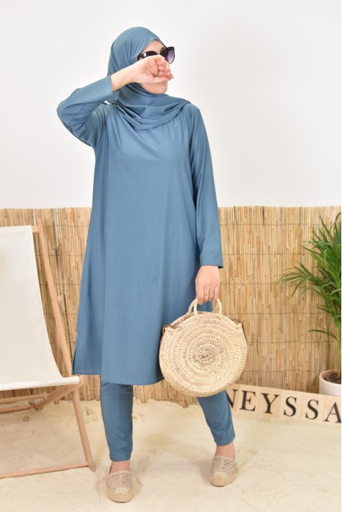 Burkini avec hijab vert long et couvrant maillot de bain pour femme voilée