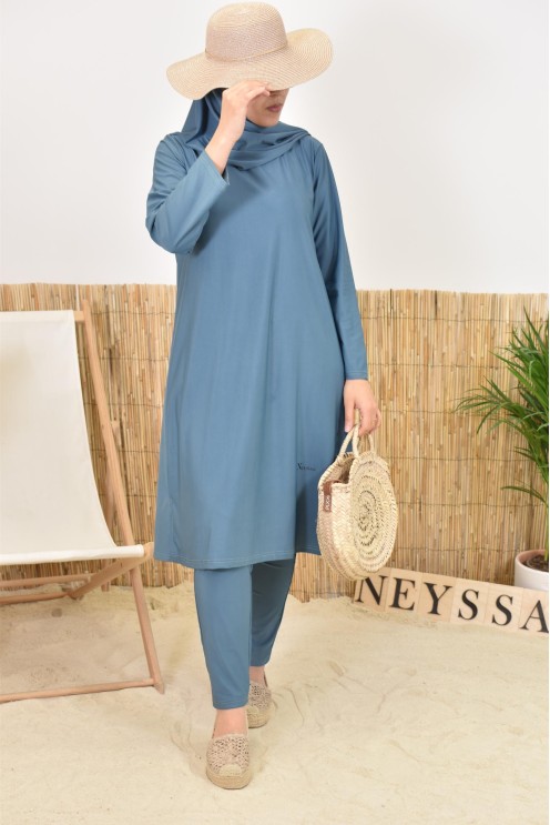 Burkini avec hijab vert long et couvrant maillot de bain pour femme voilée