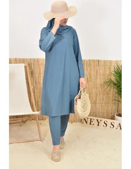 Burkini avec hijab vert long et couvrant maillot de bain pour femme voilée