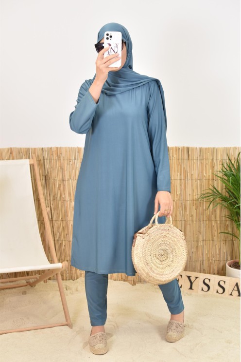 Burkini avec hijab vert long et couvrant maillot de bain pour femme voilée