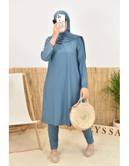 Burkini avec hijab vert long et couvrant maillot de bain pour femme voilée