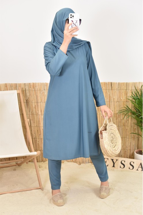 Burkini avec hijab vert long et couvrant maillot de bain pour femme voilée