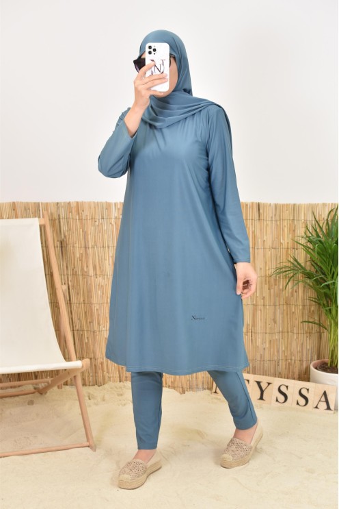 Burkini avec hijab vert long et couvrant maillot de bain pour femme voilée