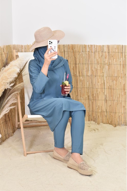 Burkini avec hijab vert long et couvrant maillot de bain pour femme voilée