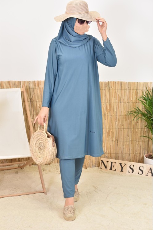 Burkini avec hijab vert long et couvrant maillot de bain pour femme voilée