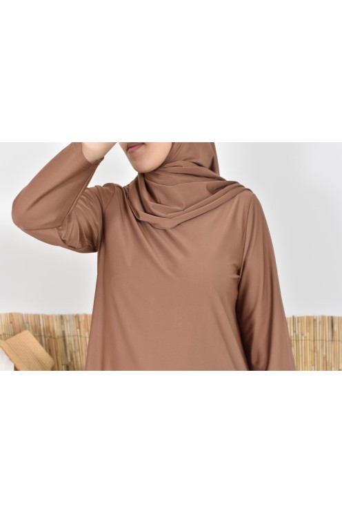 Burkini hijab long marron maillot de bain mastour pour femme voilée musulmane