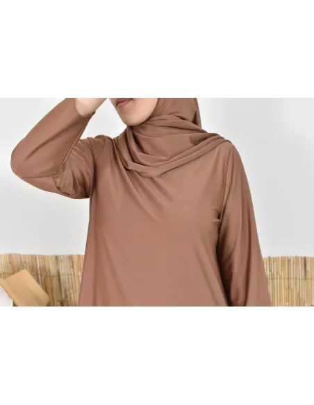 Burkini hijab long marron maillot de bain mastour pour femme voilée musulmane