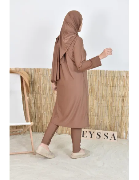 Burkini hijab long marron maillot de bain mastour pour femme voilée musulmane