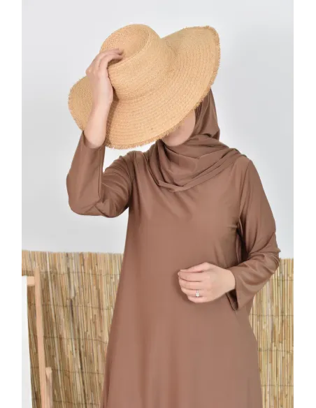 Burkini hijab long marron maillot de bain mastour pour femme voilée musulmane