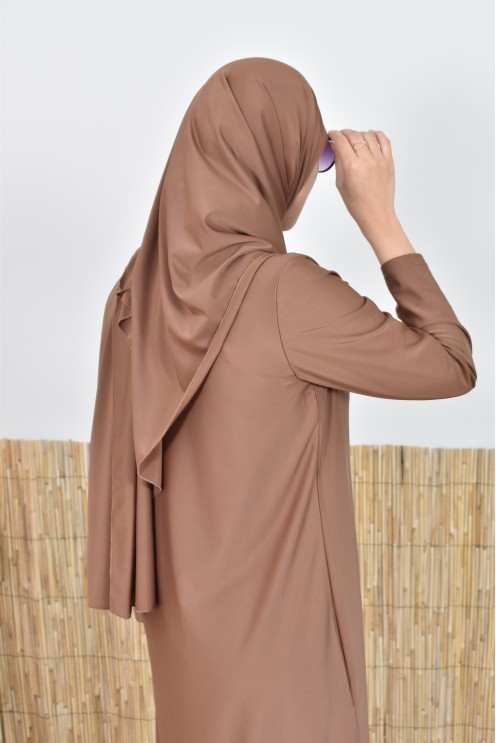 Burkini hijab long marron maillot de bain mastour pour femme voilée musulmane