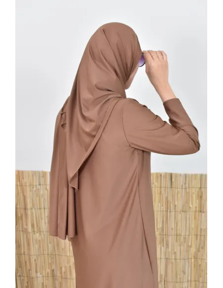 Burkini hijab long marron maillot de bain mastour pour femme voilée musulmane