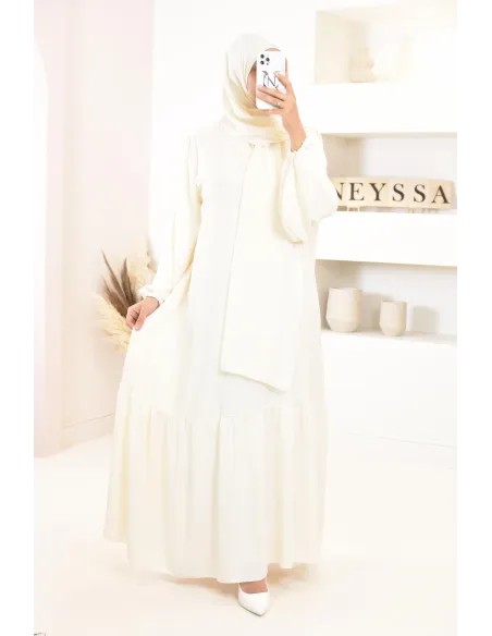 Longue robe de prière avecson  hijab intégré, abaya ample et fluide Neyssa