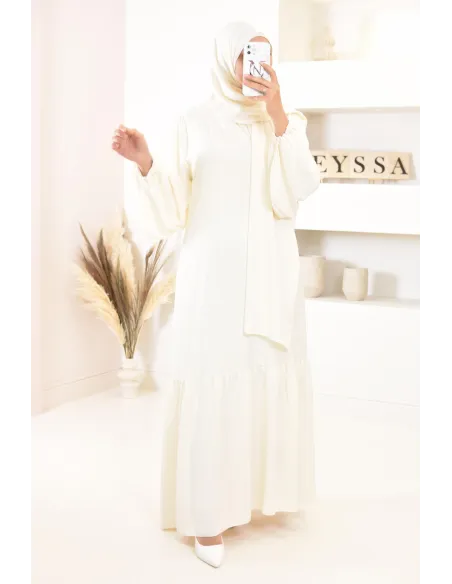 Longue robe de prière avecson  hijab intégré, abaya ample et fluide Neyssa