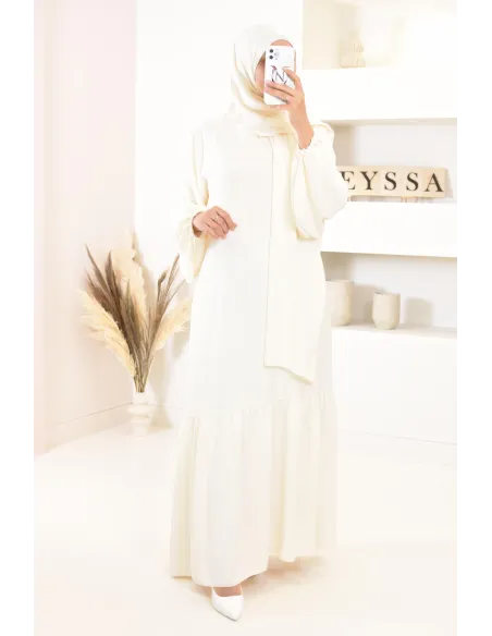 Longue robe de prière avecson  hijab intégré, abaya ample et fluide Neyssa