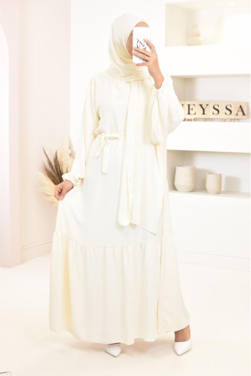Longue robe de prière avecson  hijab intégré, abaya ample et fluide Neyssa