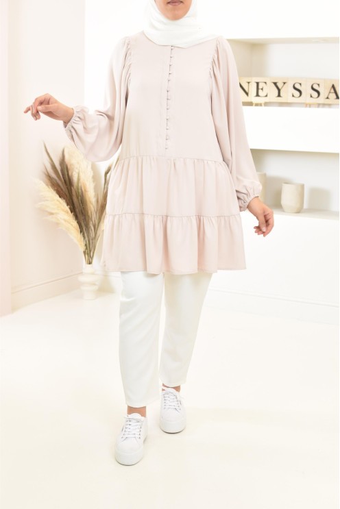 Tunique type chemise manches longues coupe évasée, mastour parfaite pour femme voilée